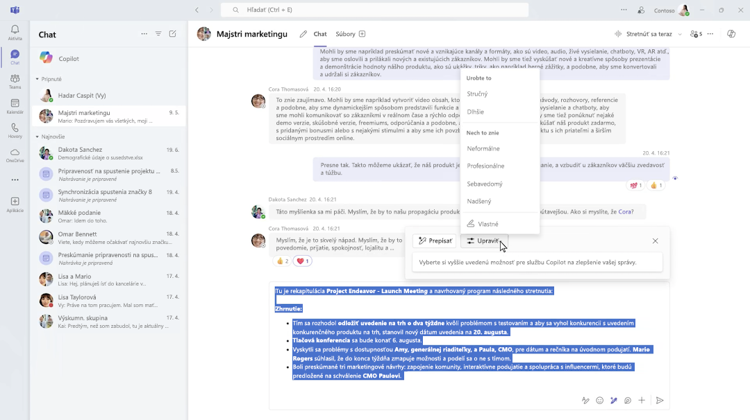 Zostavenie Copilota v chate cez Microsoft Teams.