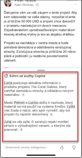 E-mailový súhrn od Copilota v systéme iOS a Android