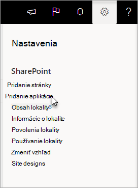 Ponuka Nastavenia so zvýraznenou položkou Pridať aplikáciu