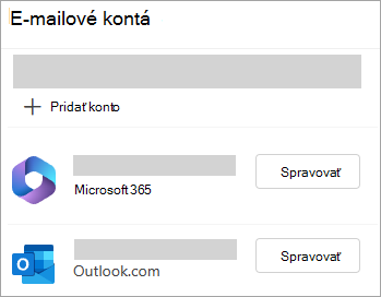 Snímka obrazovky s oknom Nastavenia zobrazujúcim možnosť Spravovať kontá v novom Outlooku