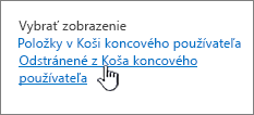 Kôš SharePointu 2013 so zvýraznenou položkou Odstrániť z používateľa