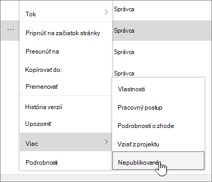 Kliknite na položku Zrušiť publikovanie