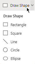 Ponuka Kresliť tvary má päť možností na výber.