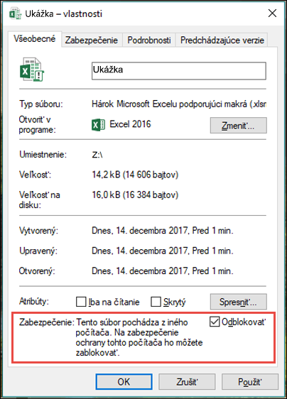 Ak chcete makrá odblokovať, kliknite pravým tlačidlom myši na súbor vo Windows Prieskumníkovi.
