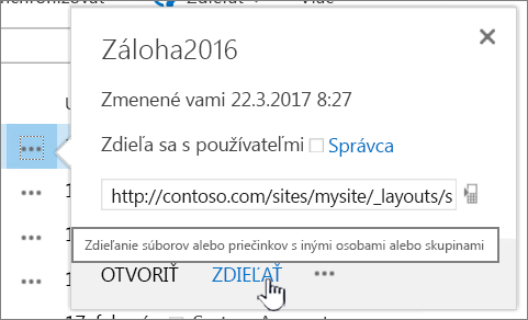 Kliknutie na položku Zdieľať v súbore