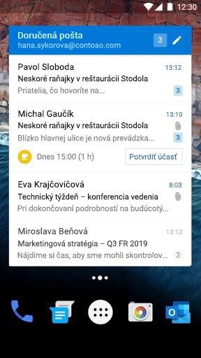 Miniaplikácia e-mailu pre Android v širokom režime