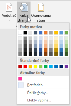 Zobrazené možnosti Farba strany