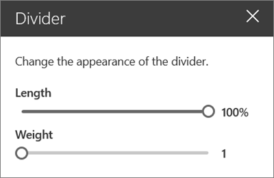 The Divider web part details pane in SharePoint Online while editing a site