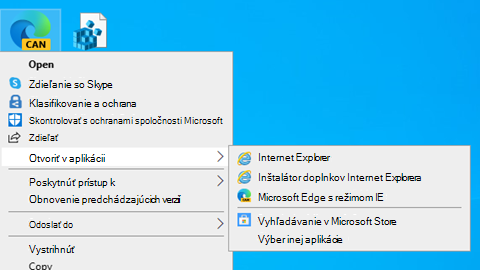 Keď kliknete pravým tlačidlom myši na ikonu súboru VSDX, ponuka obsahuje možnosť otvorenia súboru pre Microsoft Edge s režimom IE.