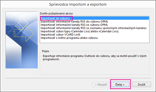 Vyberte položku Exportovať do súboru.