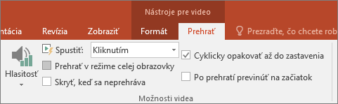 Zobrazí sa možnosť Cyklicky opakovať až do zastavenia v položke Nástroje pre video v PowerPointe