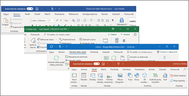 Aktualizované vizuály na páse s nástrojmi pre Word, Excel, PowerPoint a Outlook