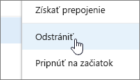 Položka ponuky Odstrániť v ponuke, ktorá sa otvorí kliknutím na tri bodky