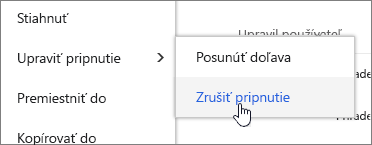 Zvýraznenie súboru so zvýraznenou položkami Upraviť pripnutie a Zrušiť pripnutie