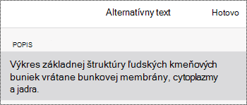 Dialógové okno Alternatívny text pre obrázky vo OneNote pre iOS.