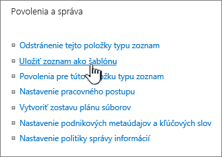 Časť Správa povolení v ponuke Nastavenia