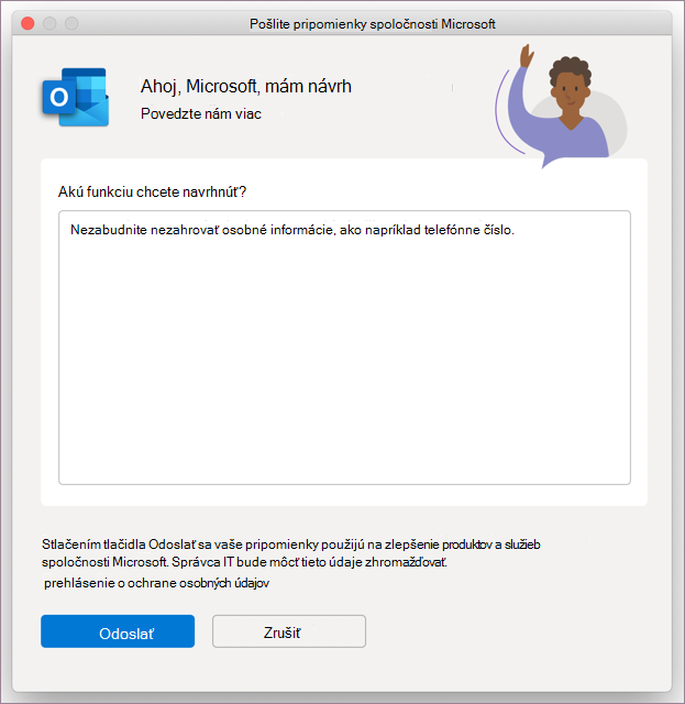 Dialógové okno Pripomienky pre Outlook v systéme MacOS