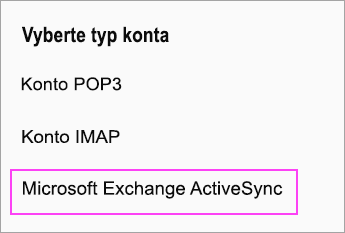 Výber položky Microsoft Exchange ActiveSync