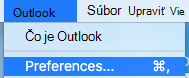 Zobrazuje sa predvoľby programu Outlook
