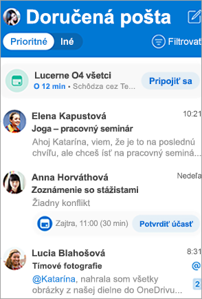 Zobrazí sa doručená pošta v Outlooku