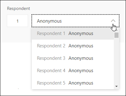 Zobrazenie rozbaľovacieho zoznamu respondentov v aplikácii Microsoft Forms