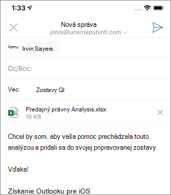 Vytvorenie nového e-mailu v Outlooku Mobile