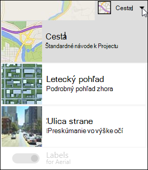 Typ mapy webovej časti Bing Map