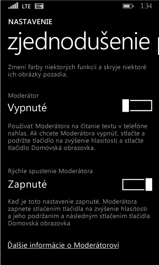 Nastavenia Moderátora vo Windows Phone