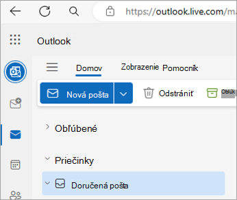 Snímka obrazovky zobrazujúca domovskú stránku Outlook.com
