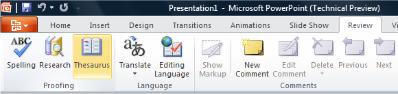 PowerPoint Ribbon Review tab Thesaurus