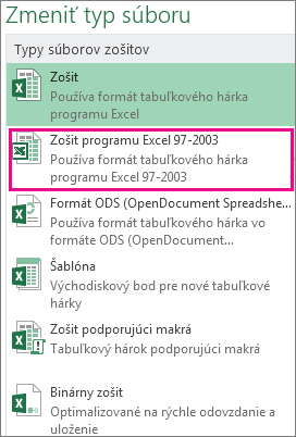 Formát Zošit programu Excel 97-2003