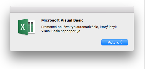 Chyba jazyka Microsoft Visual Basic: Premenná používa typ automatizácie, ktorý jazyk Visual Basic nepodporuje.