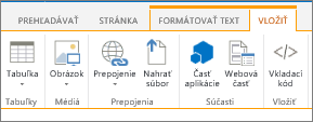 Pás s nástrojmi Vložiť na stránke wiki