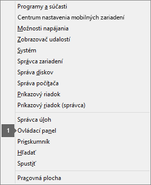 Zobrazenie zoznamu možností a príkazov po stlačení klávesu s logom Windows + X