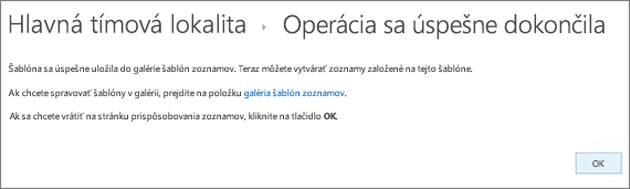 Dialógové okno potvrdzujúce úspešné uloženie