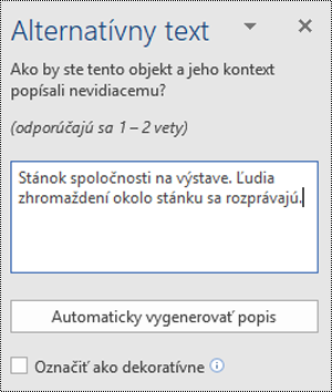 Dialógové okno Alternatívny text vo Worde pre Windows