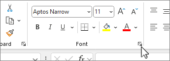 The Font settings dialog box launcher highlighted