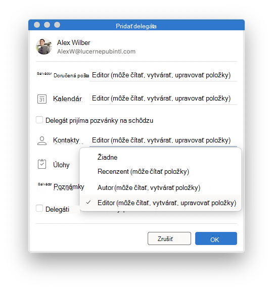 Delegovanie v Outlooku pre Mac