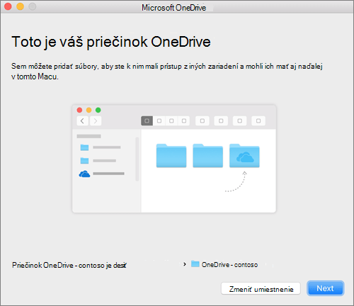 Snímka obrazovky Toto je váš priečinok OneDrive po výbere priečinka v sprievodcovi Víta vás OneDrive v Macu