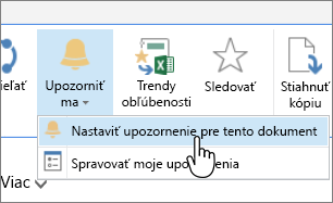 Na karte Súbory so zvýraznenou položkou Nastaviť upozornenia pre tento dokument