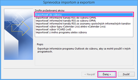 Sprievodca exportom v Outlooku – export do súboru