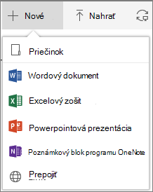 Vytvorenie nového priečinka alebo dokumentu v službách Office 365