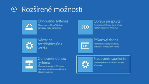 Obrazovka Rozšírené možnosti v prostredí Windows Recovery Environment.