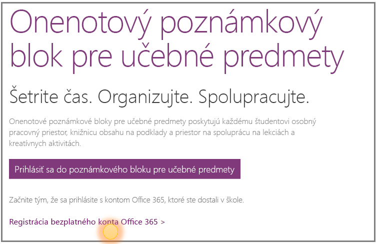 Snímka obrazovky s možnosťou získania bezplatného konta Office 365.