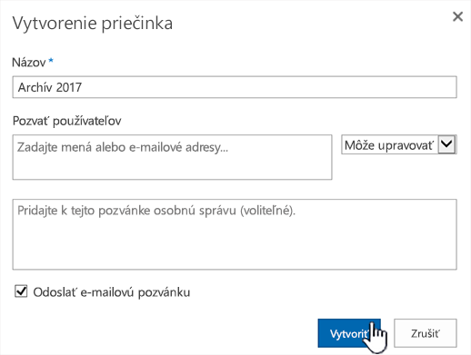 Dialógové okno zdieľania SharePointu Online v klasickom režime