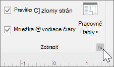 Snímka obrazovky s panelom s nástrojmi Pravítko, Mriežka a Vodiace čiary so zvýraznenou ikonou možností