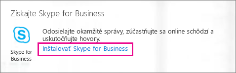 Snímka obrazovky s tlačidlom Inštalovať pre Skype for Business na portáli Office 365 portal