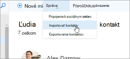 Snímka obrazovky správa príkaz s importovať vybraté kontakty