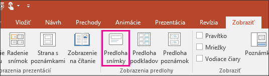 Zobrazí sa tlačidlo Predloha snímky na páse s nástrojmi v PowerPointe