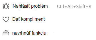 Možnosti pripomienok k aplikácii Teams